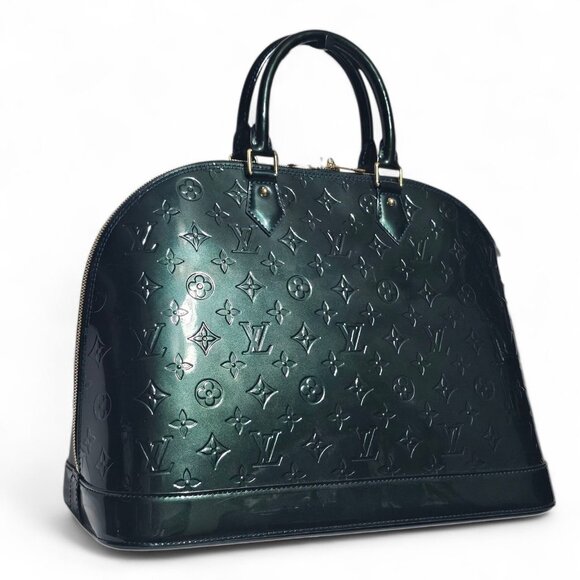 LOUIS VUITTON Alma GM Vernis Patent Monogram Green Bag Large Tote Satchel Bag LV - Picture 14 of 16